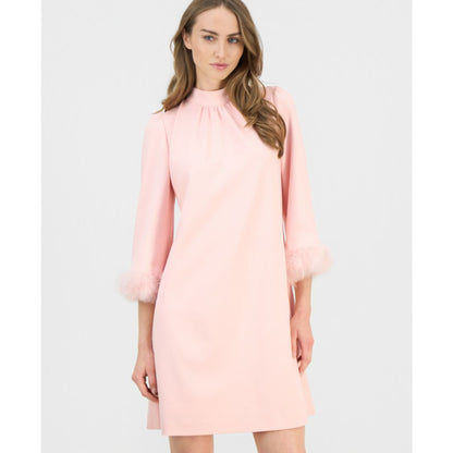 Anne Klein Women's Mock Neck Tie-Back Feather-Cuff Dress