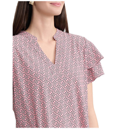 Jones New York Petite Knit Flutter Sleeve Band Collar Top