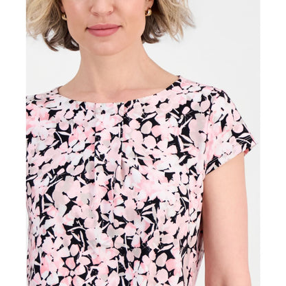 Kasper Women's Floral Pleat-Front Cap-Sleeve Top, Regular and Petites