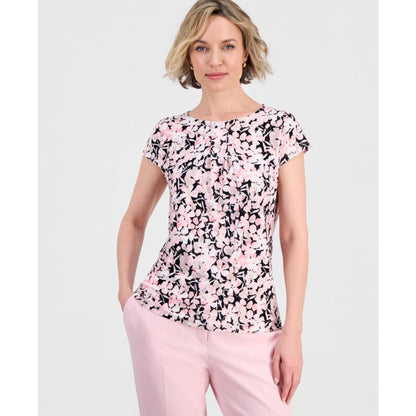Kasper Women's Floral Pleat-Front Cap-Sleeve Top, Regular and Petites