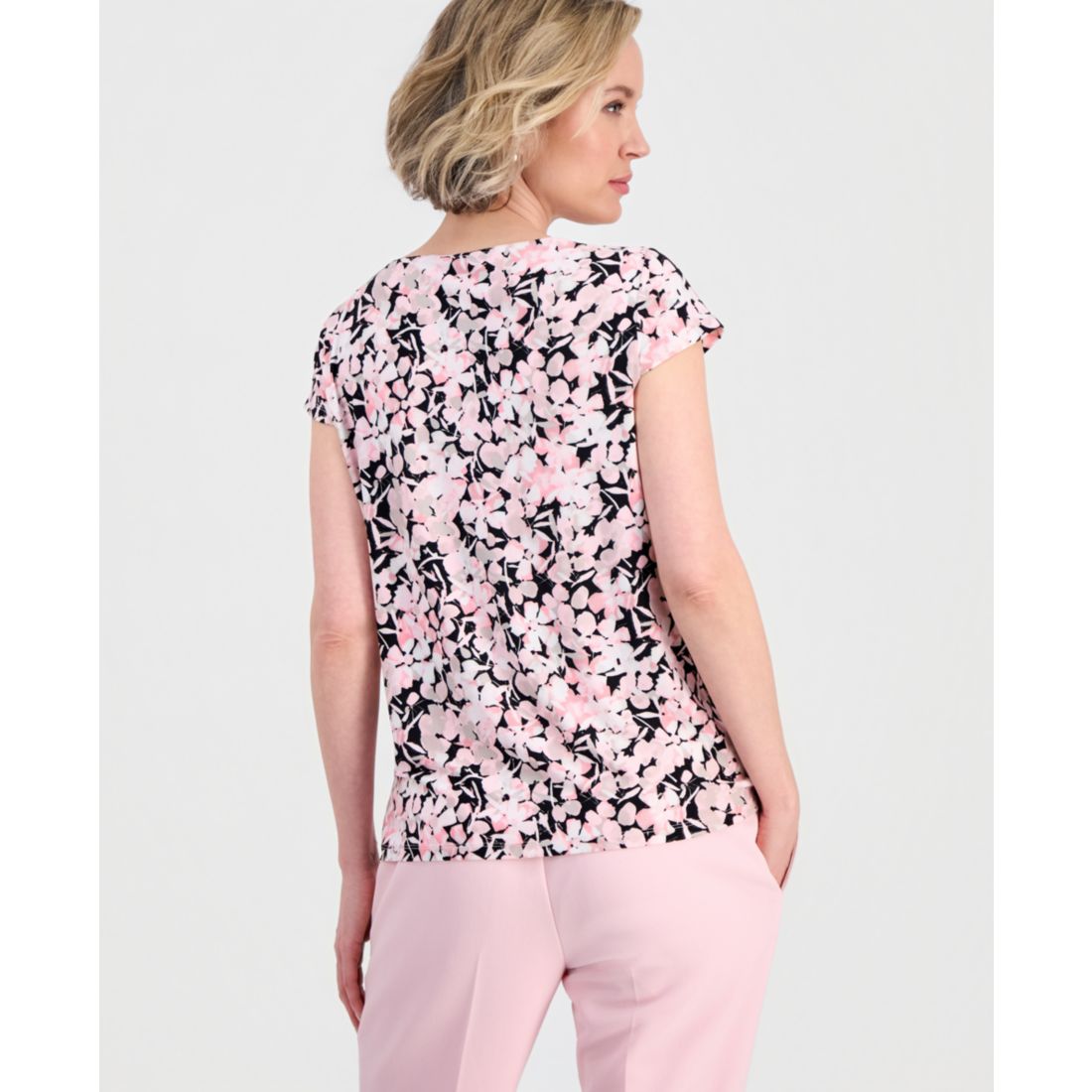 Kasper Women's Floral Pleat-Front Cap-Sleeve Top, Regular and Petites