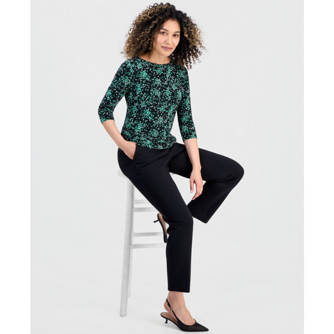 Jones New York Petite Printed 3/4-Sleeve Top