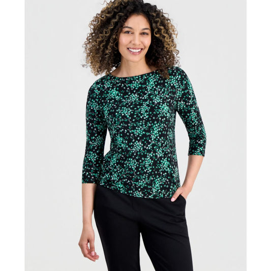 Jones New York Petite Printed 3/4-Sleeve Top
