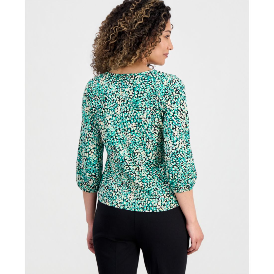 Jones New York Petite Printed Blouson-Sleeve Top