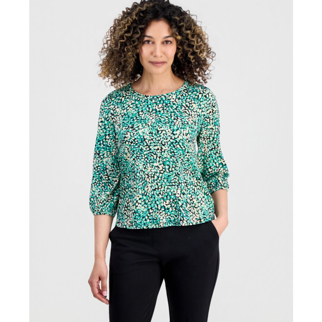 Jones New York Petite Printed Blouson-Sleeve Top