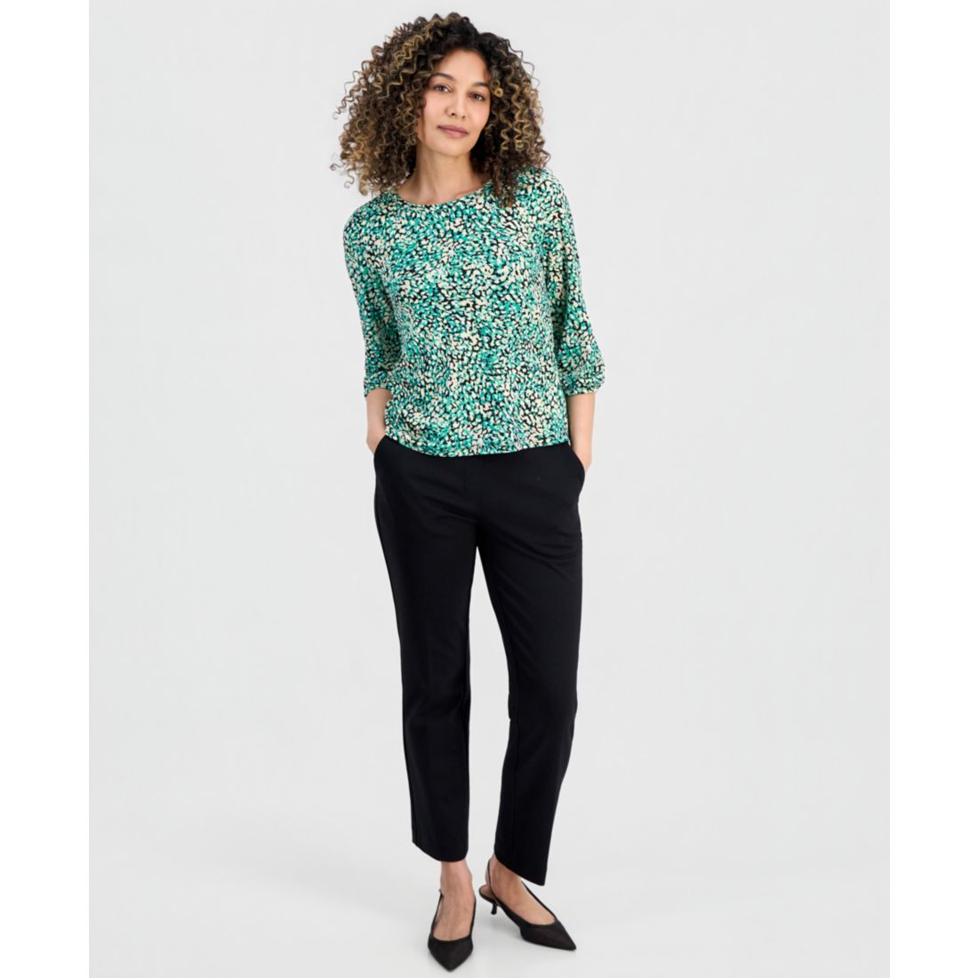 Jones New York Petite Printed Blouson-Sleeve Top