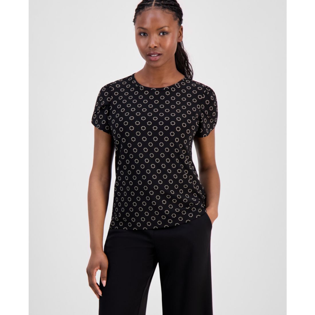 Anne Klein Essential Petite Circle-Print Top