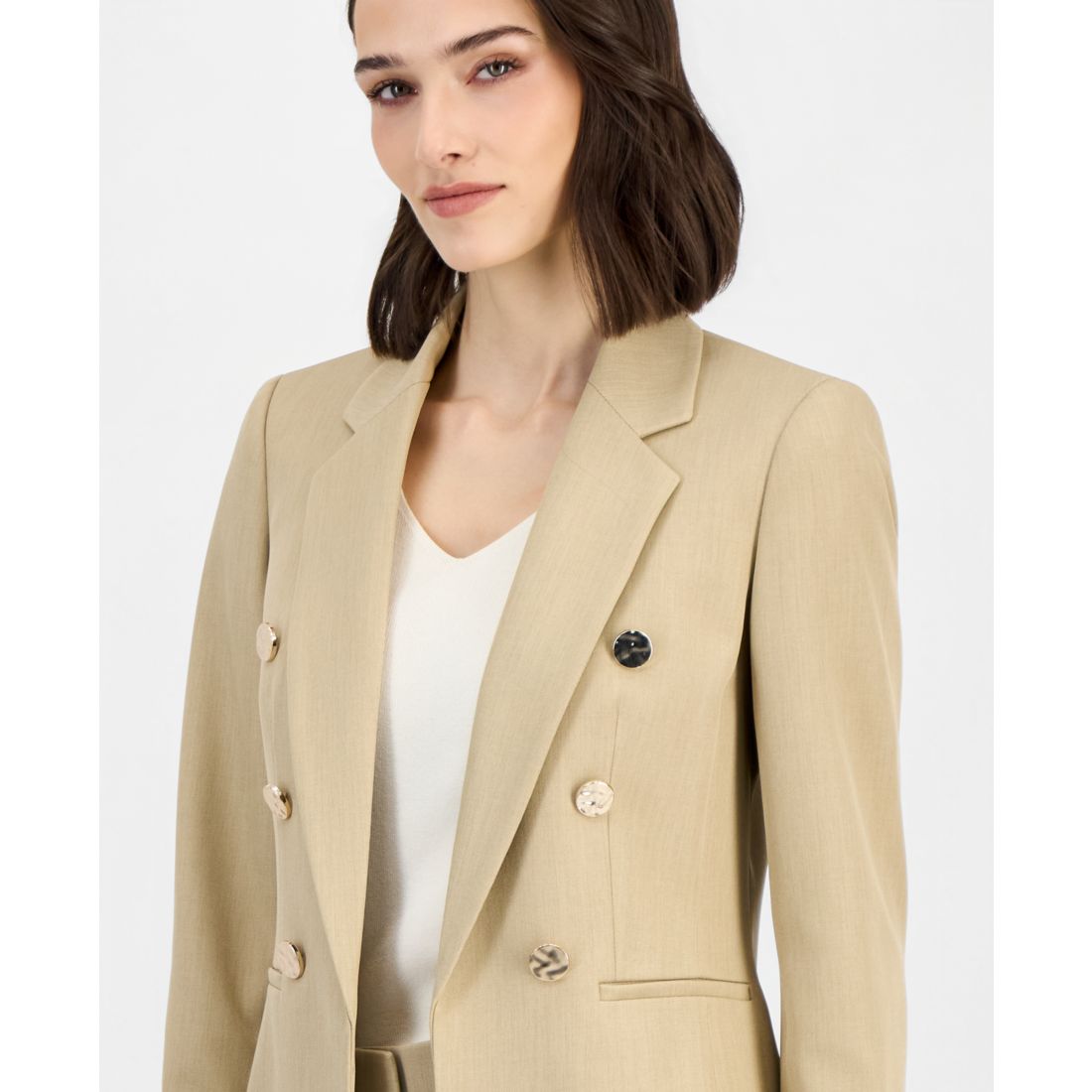 Anne Klein Women's Faux Double-Breasted Open-Front Twill Blazer