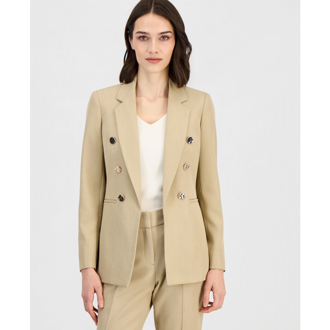 Anne Klein Women's Faux Double-Breasted Open-Front Twill Blazer