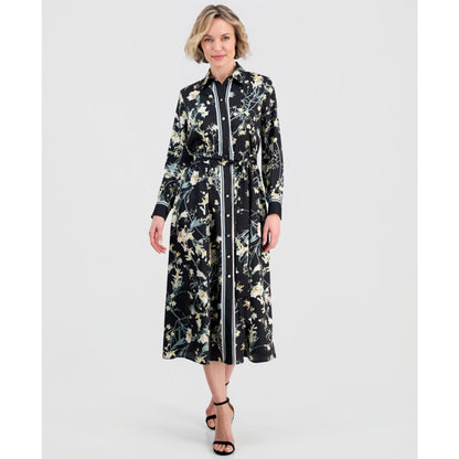 Anne Klein Women's A-Line Tie-Waist Midi Shirt Dress