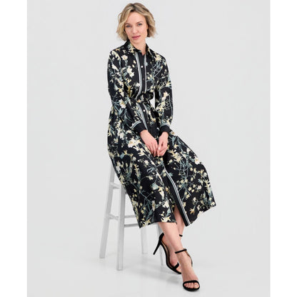 Anne Klein Women's A-Line Tie-Waist Midi Shirt Dress