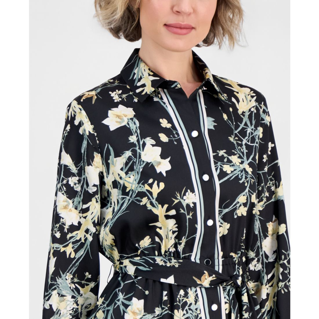 Anne Klein Women's A-Line Tie-Waist Midi Shirt Dress
