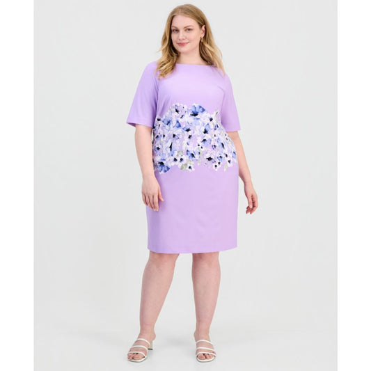 Kasper Plus Size Printed Scuba Crepe Sheath Dress