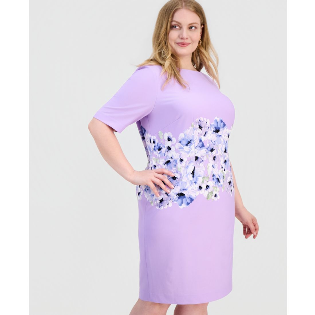 Kasper Plus Size Printed Scuba Crepe Sheath Dress
