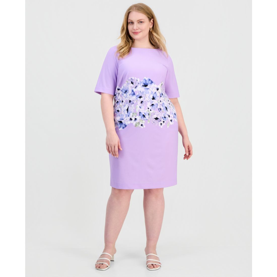 Kasper Plus Size Printed Scuba Crepe Sheath Dress