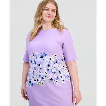 Kasper Plus Size Printed Scuba Crepe Sheath Dress
