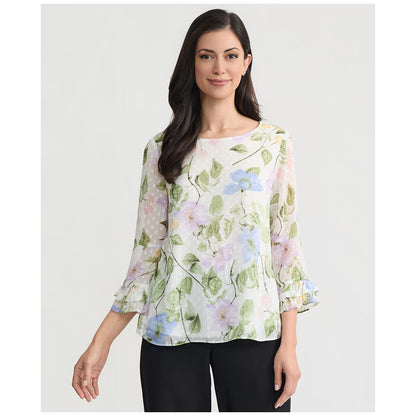 Clip Dot Flroal Print Ruffle Sleeve Blouse