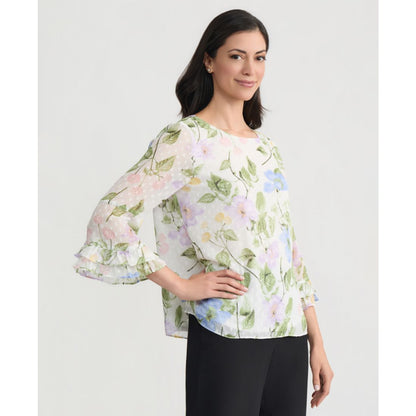 Clip Dot Flroal Print Ruffle Sleeve Blouse