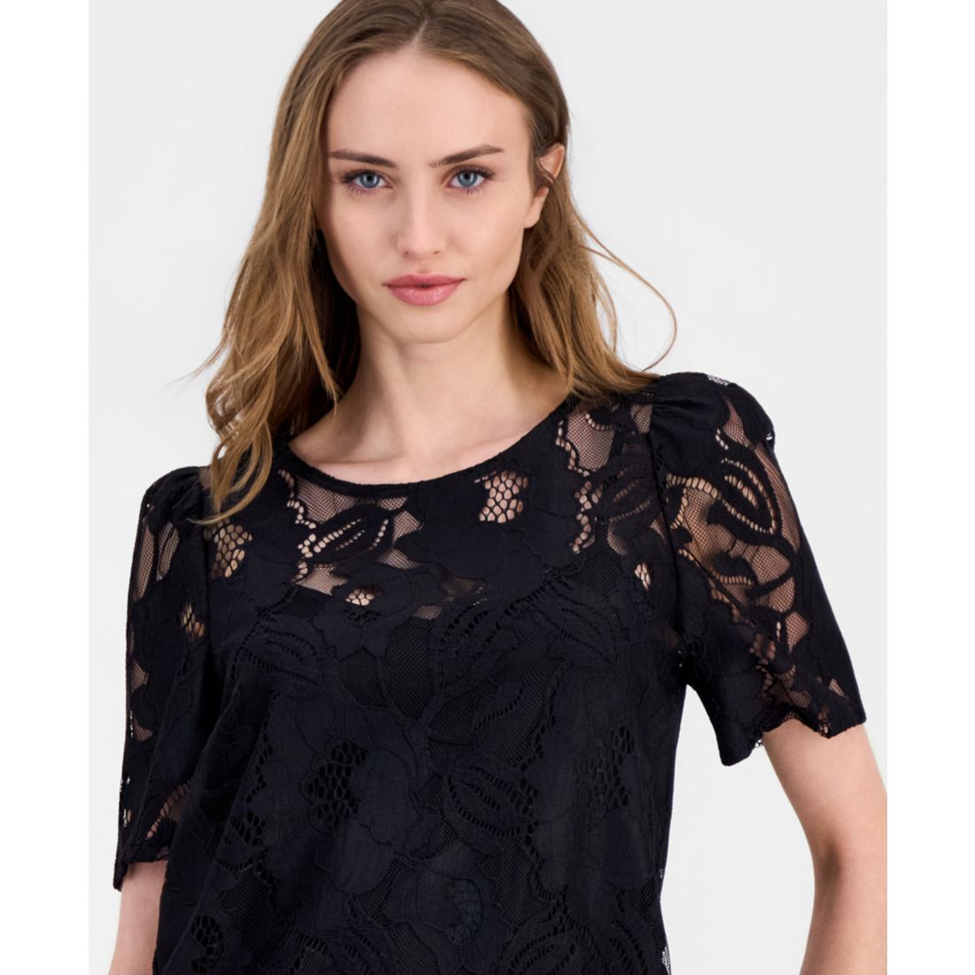 Anne Klein Women's Short-Sleeve Floral Lace Top