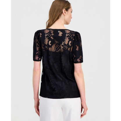 Anne Klein Women's Short-Sleeve Floral Lace Top