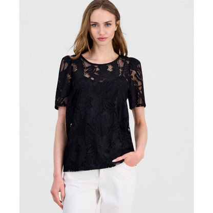 Anne Klein Women's Short-Sleeve Floral Lace Top