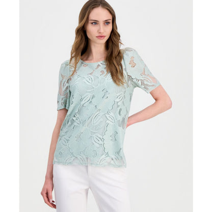 Anne Klein Women's Short-Sleeve Floral Lace Top