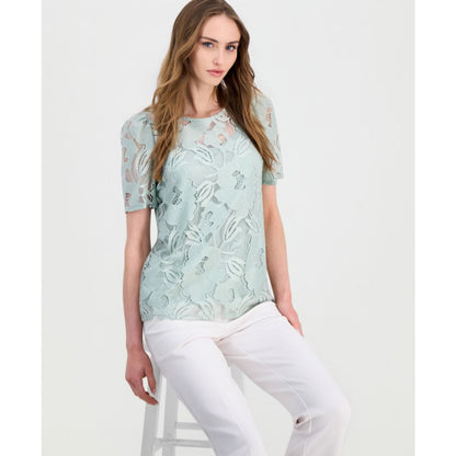 Anne Klein Women's Short-Sleeve Floral Lace Top