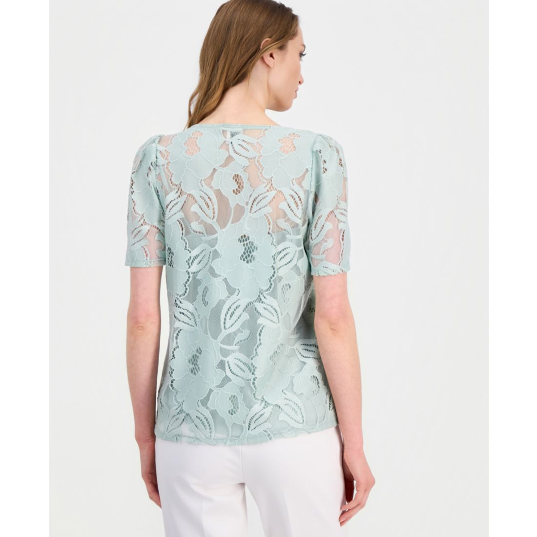 Anne Klein Women's Short-Sleeve Floral Lace Top