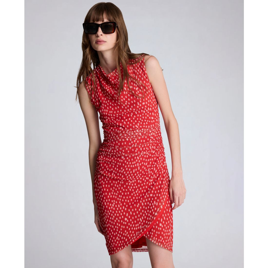 Kenneth Cole Women's Cowl Neck Polka Dot Side Asymmetrical Mini Dress