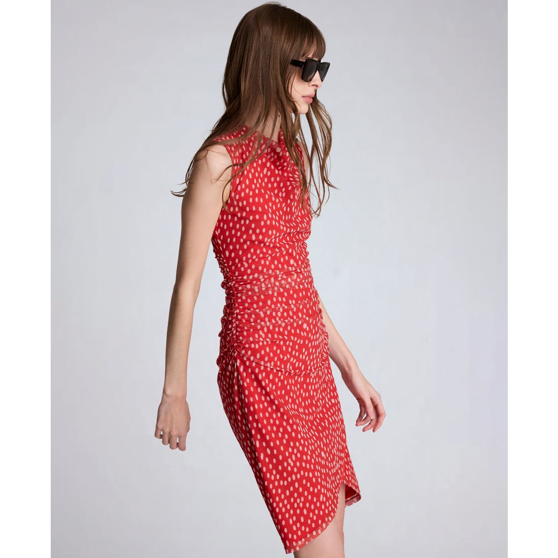 Kenneth Cole Women's Cowl Neck Polka Dot Side Asymmetrical Mini Dress