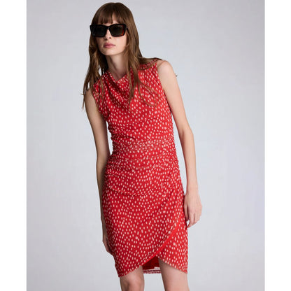 Kenneth Cole Women's Cowl Neck Polka Dot Side Asymmetrical Mini Dress