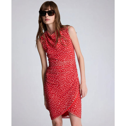 Kenneth Cole Women's Cowl Neck Polka Dot Side Asymmetrical Mini Dress