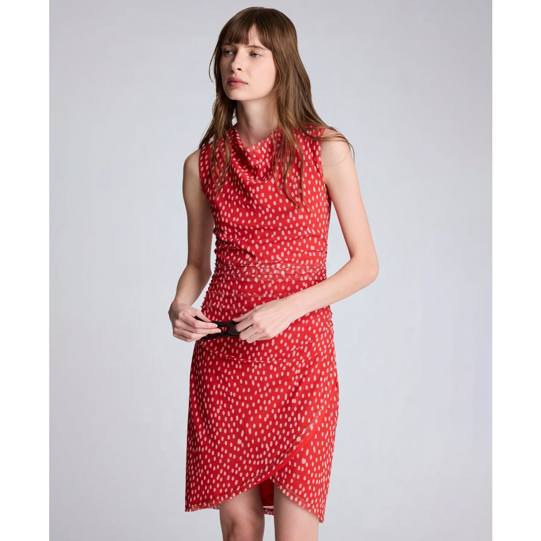 Kenneth Cole Women's Cowl Neck Polka Dot Side Asymmetrical Mini Dress