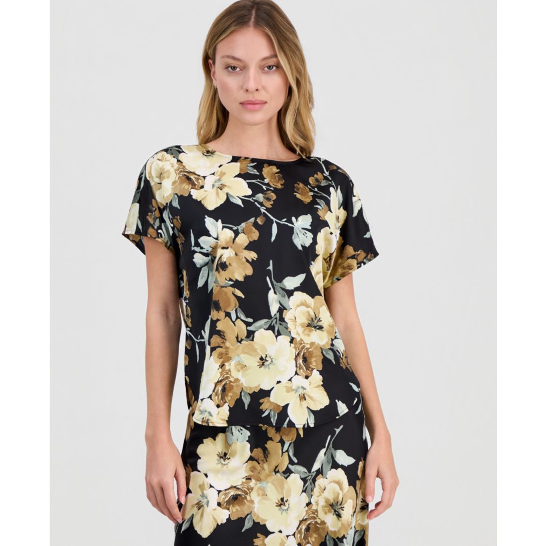 Anne Klein Women's Floral-Print Bateau-Neck Top, Regular & Petite