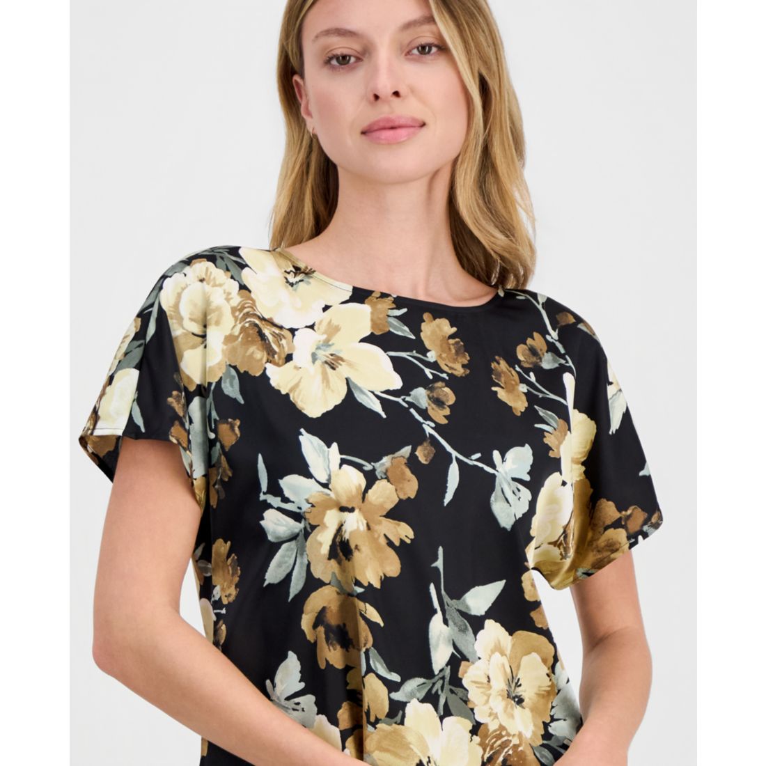 Anne Klein Women's Floral-Print Bateau-Neck Top, Regular & Petite
