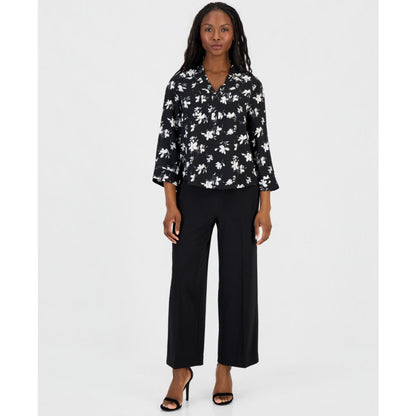 Anne Klein Essentials Petite Printed 3/4-Sleeve V-Neck Top