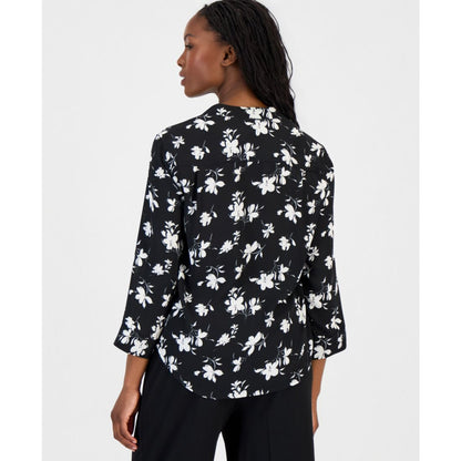 Anne Klein Essentials Petite Printed 3/4-Sleeve V-Neck Top