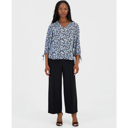 Anne Klein Essentials Petite Printed 3/4-Sleeve V-Neck Top