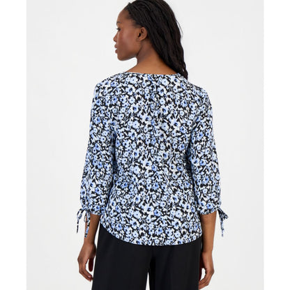 Anne Klein Essentials Petite Printed 3/4-Sleeve V-Neck Top