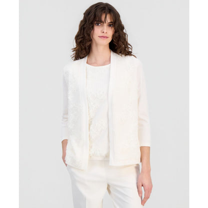 Anne Klein Women's Open-Front Floral-Applique Cardigan