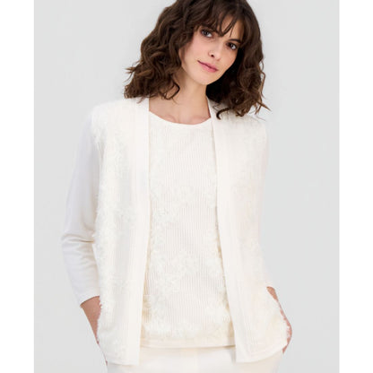 Anne Klein Women's Open-Front Floral-Applique Cardigan