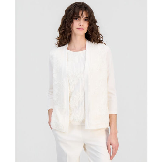 Anne Klein Women's Open-Front Floral-Applique Cardigan
