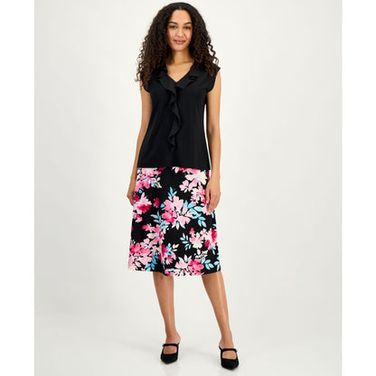 Kasper Women's Mixed-Media Ruffled Top, Regular & Petite