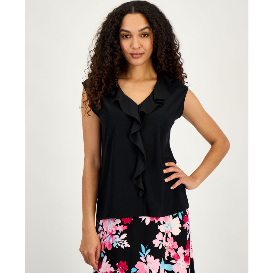 Kasper Women's Mixed-Media Ruffled Top, Regular & Petite