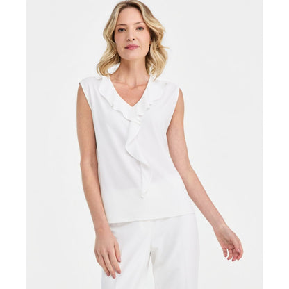 Kasper Women's Mixed-Media Ruffled Top, Regular & Petite