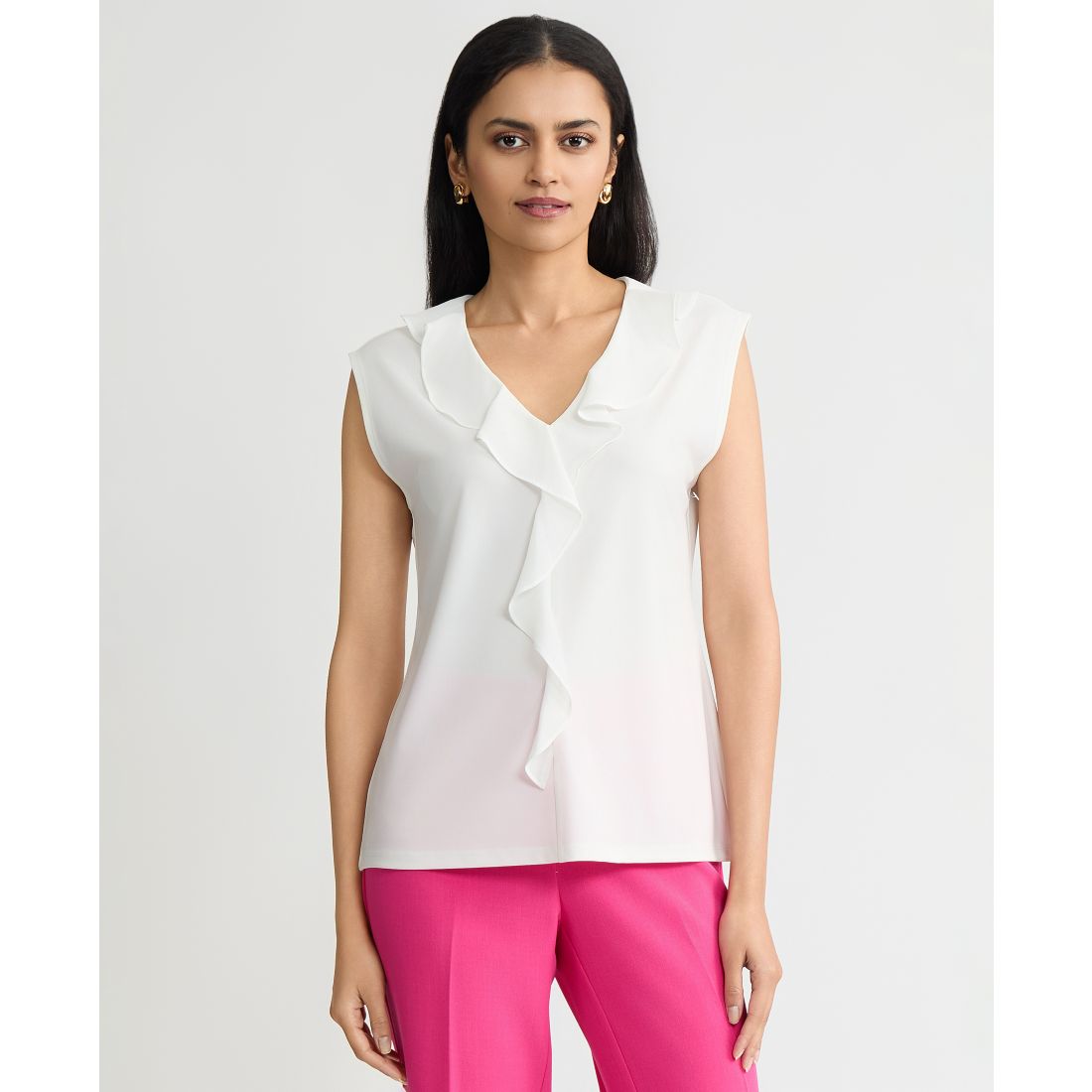 Kasper Women's Mixed-Media Ruffled Top, Regular & Petite
