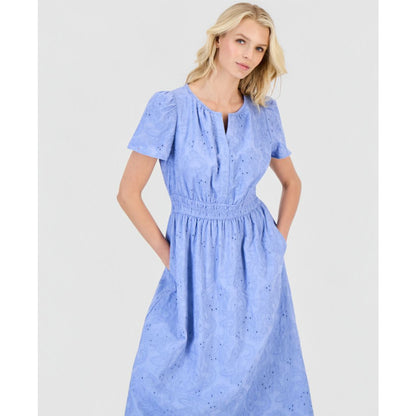 Anne Klein Women's Eyelet Short-Sleeve Midi Dress