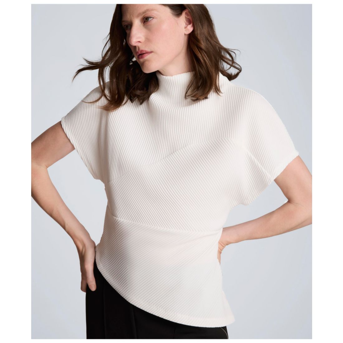 Kenneth Cole Women's Asymmetrical Hem Mock Neck T-Shirt