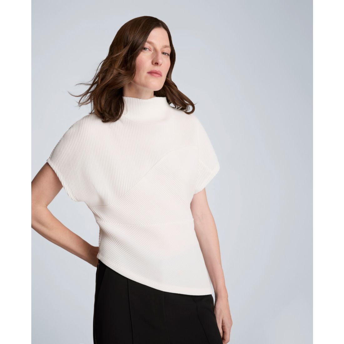 Kenneth Cole Women's Asymmetrical Hem Mock Neck T-Shirt