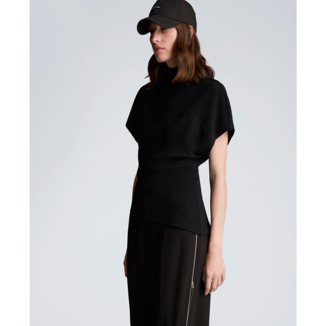 Kenneth Cole Women's Asymmetrical Hem Mock Neck T-Shirt